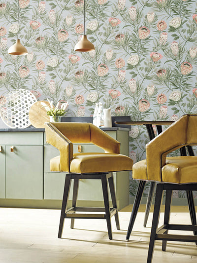 product image for Protea Wallpaper in Dusty Blue/Coral from the Blooms Second Edition 70