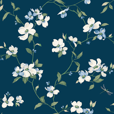 product image for Dogwood Wallpaper in Navy from the Blooms Second Edition 51