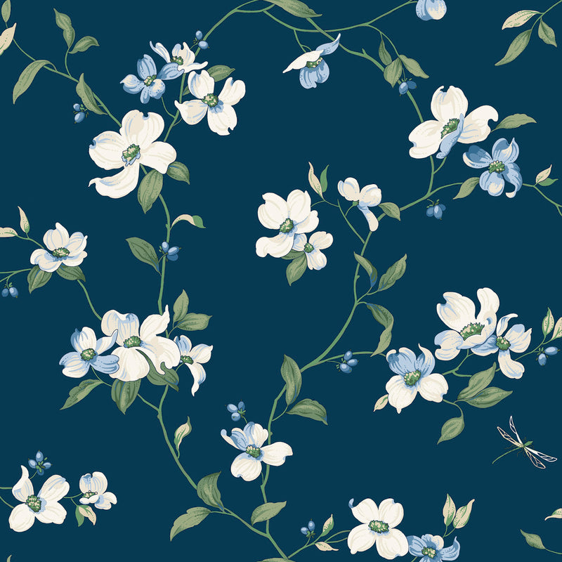 media image for Dogwood Wallpaper in Navy from the Blooms Second Edition 26