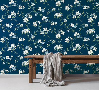 product image for Dogwood Wallpaper in Navy from the Blooms Second Edition 35