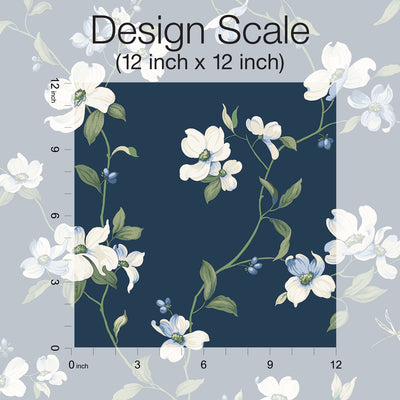 product image for Dogwood Wallpaper in Navy from the Blooms Second Edition 76