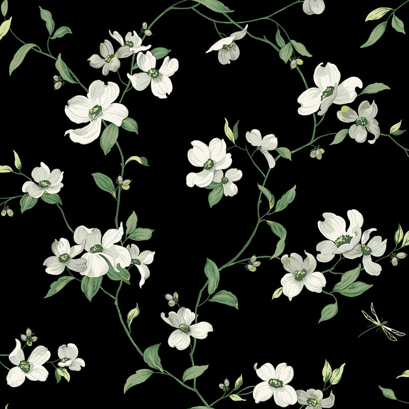 media image for Dogwood Wallpaper in Black from the Blooms Second Edition 286