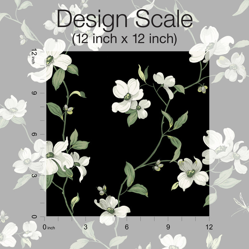 media image for Dogwood Wallpaper in Black from the Blooms Second Edition 272