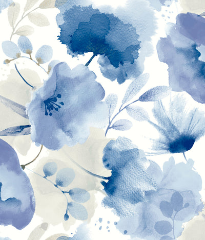 product image of Watercolor Bouquet Wallpaper in Cobalt from the Blooms Second Edition 550