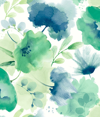 product image for Watercolor Bouquet Wallpaper in Blue/Green from the Blooms Second Edition 92