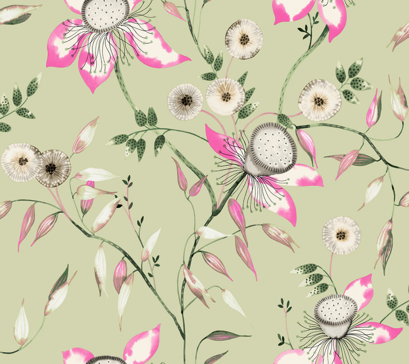 media image for Dream Blossom Wallpaper in Light Green from the Blooms Second Edition 261