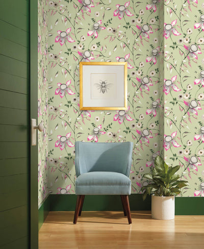 product image for dream blossom wallpaper in light green from the blooms second edition resource library 2 43