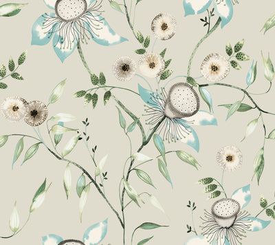 product image for Dream Blossom Wallpaper in Taupe/Aqua from the Blooms Second Edition 77