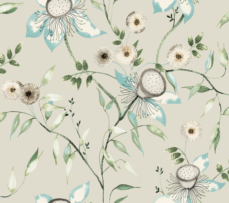 media image for Dream Blossom Wallpaper in Taupe/Aqua from the Blooms Second Edition 27