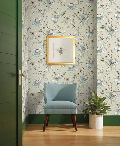 product image for Dream Blossom Wallpaper in Taupe/Aqua from the Blooms Second Edition 49