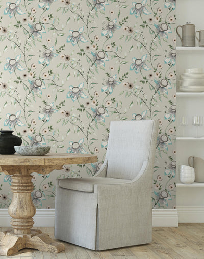 product image for Dream Blossom Wallpaper in Taupe/Aqua from the Blooms Second Edition 24