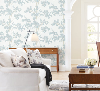 product image for Lunaria Silhouette Wallpaper in White/Cloud Blue from the Blooms Second Edition 22