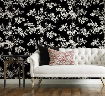 product image for Lunaria Silhouette Wallpaper in Black/White from the Blooms Second Edition 95