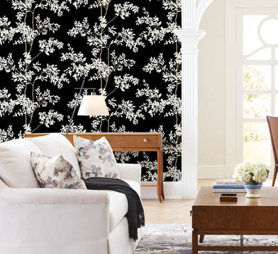 product image for Lunaria Silhouette Wallpaper in Black/White from the Blooms Second Edition 51