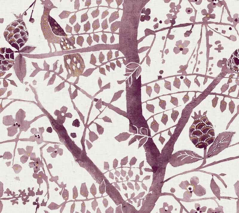 media image for Peacock Block Print Wallpaper in Purple from the Bohemian Luxe Collection by Antonina Vella 274