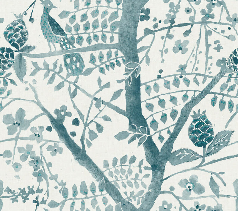 media image for Peacock Block Print Wallpaper in Teal from the Bohemian Luxe Collection by Antonina Vella 259