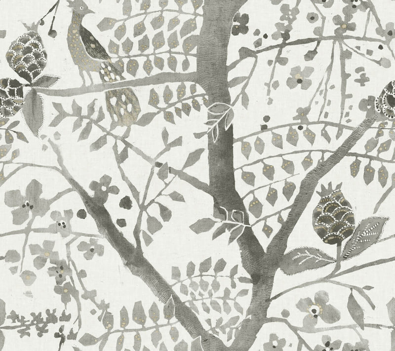 media image for Peacock Block Print Wallpaper in Grey from the Bohemian Luxe Collection by Antonina Vella 232