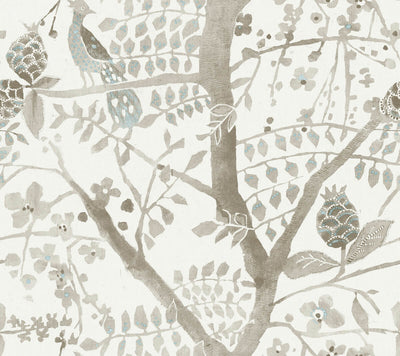 product image of Peacock Block Print Wallpaper in Off White from the Bohemian Luxe Collection by Antonina Vella 516