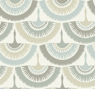 product image for Feather and Fringe Wallpaper in Cream/Blue from the Bohemian Luxe Collection by Antonina Vella 38