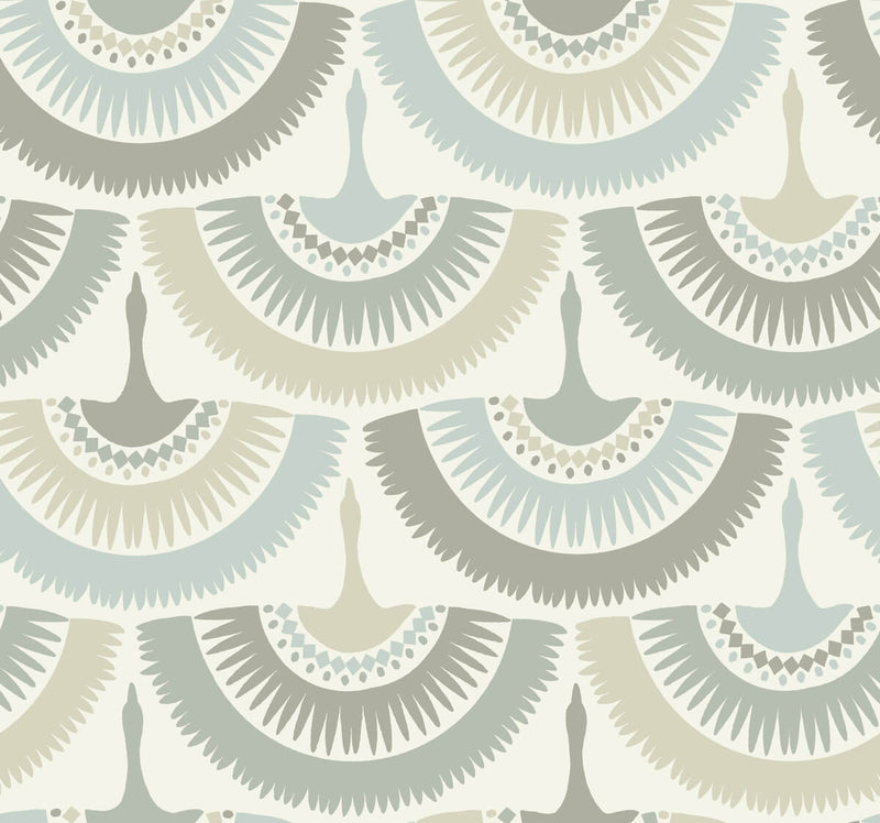 media image for Feather and Fringe Wallpaper in Cream/Blue from the Bohemian Luxe Collection by Antonina Vella 21