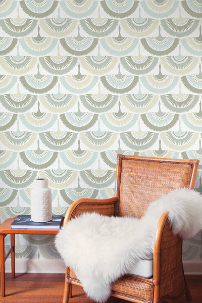 product image for Feather and Fringe Wallpaper in Cream/Blue from the Bohemian Luxe Collection by Antonina Vella 12