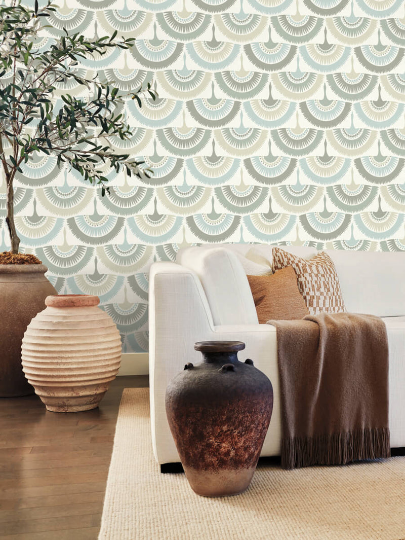media image for Feather and Fringe Wallpaper in Cream/Blue from the Bohemian Luxe Collection by Antonina Vella 247