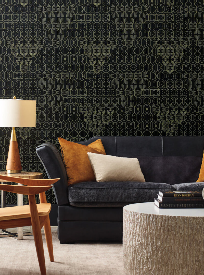 media image for Modern Chandelier Wallpaper in Black from the Bohemian Luxe Collection by Antonina Vella 232