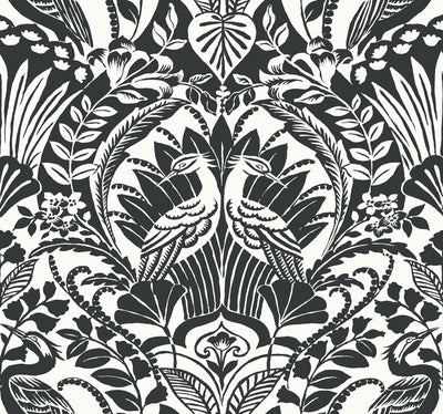 product image of Egret Damask Wallpaper in Black/White from Damask Resource Library by York Wallcoverings 529