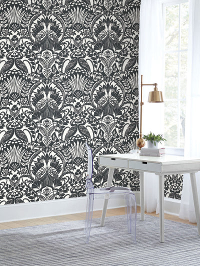 product image for Egret Damask Wallpaper in Black/White from Damask Resource Library by York Wallcoverings 33