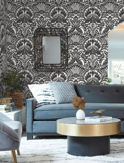 product image for Egret Damask Wallpaper in Black/White from Damask Resource Library by York Wallcoverings 34