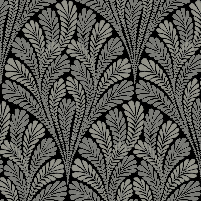 media image for Shell Damask Wallpaper in Black/Glint from Damask Resource Library by York Wallcoverings 291