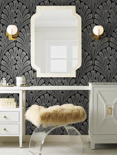 product image for Shell Damask Wallpaper in Black/Glint from Damask Resource Library by York Wallcoverings 76