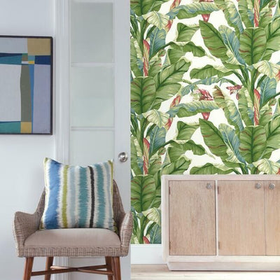 product image for Banana Leaf Peel & Stick Wallpaper in White and Green by York Wallcoverings 86
