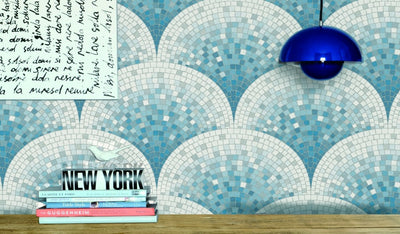 product image for Bella Textured Tile Effect Wallpaper in Pearl Blue and Ivory by BD Wall 25