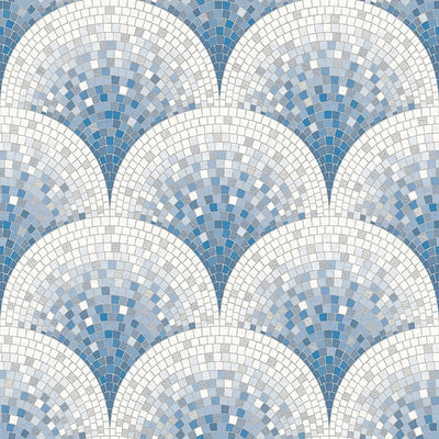 product image of Bella Textured Tile Effect Wallpaper in Pearl Blue and Ivory by BD Wall 522