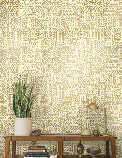 product image for Big Moon Wallpaper in Gold on Cream by Thatcher Studio 54
