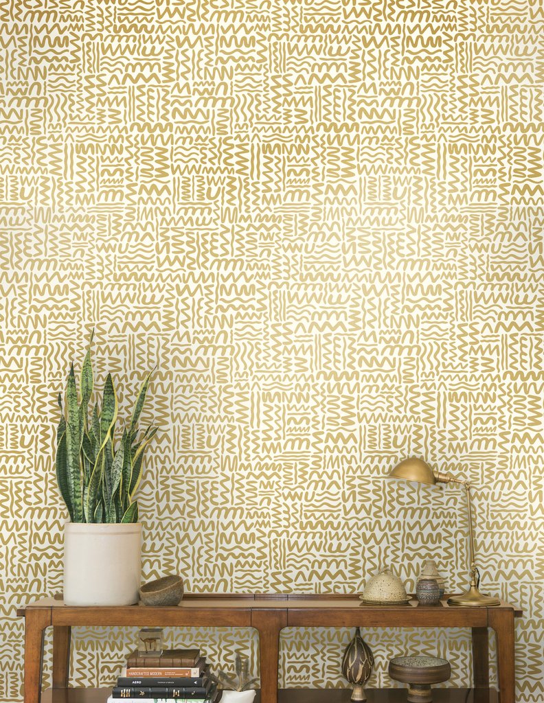 media image for Big Moon Wallpaper in Gold on Cream by Thatcher Studio 292