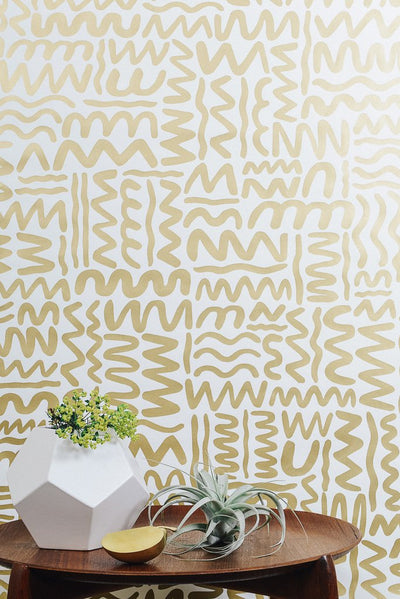 product image for Big Moon Wallpaper in Gold on Cream by Thatcher Studio 66