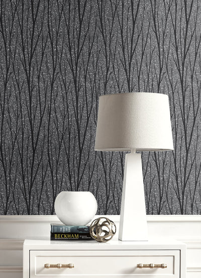 product image for Birch Trail Wallpaper in Black Satin and Silver Glitter from the Essential Textures Collection by Seabrook Wallcoverings 76