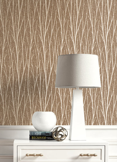 product image for Birch Trail Wallpaper in Champagne and Copper Glitter from the Essential Textures Collection by Seabrook Wallcoverings 3