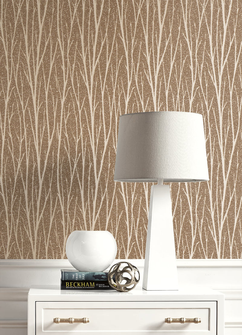 media image for Birch Trail Wallpaper in Champagne and Copper Glitter from the Essential Textures Collection by Seabrook Wallcoverings 259