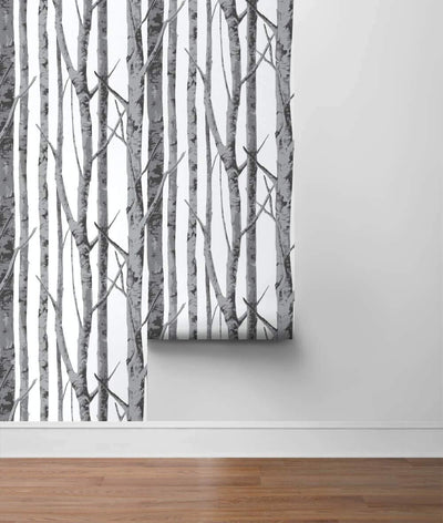 product image for Birch Trees Peel-and-Stick Wallpaper in Monochrome by NextWall 85