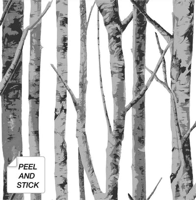 product image for Birch Trees Peel-and-Stick Wallpaper in Monochrome by NextWall 61