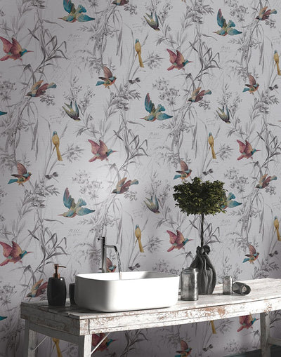 product image for Birds Of Paradise Wallpaper in Sterling from the Sanctuary Collection by Mayflower Wallpaper 65
