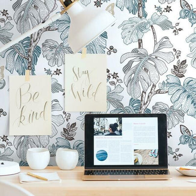 product image for Boho Palm Peel & Stick Wallpaper in Blue by RoomMates for York Wallcoverings 71