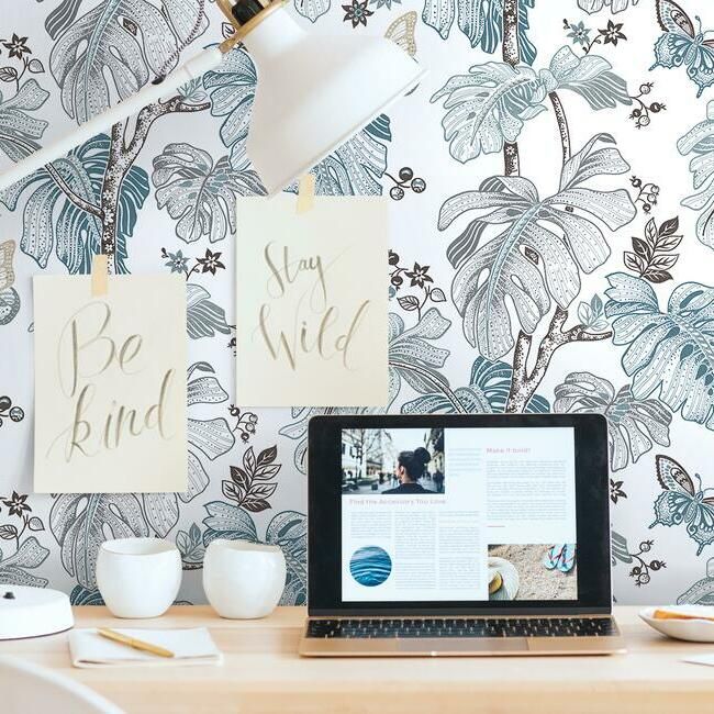 media image for Boho Palm Peel & Stick Wallpaper in Blue by RoomMates for York Wallcoverings 249