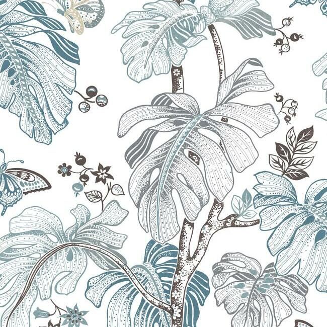 media image for Boho Palm Peel & Stick Wallpaper in Blue by RoomMates for York Wallcoverings 241