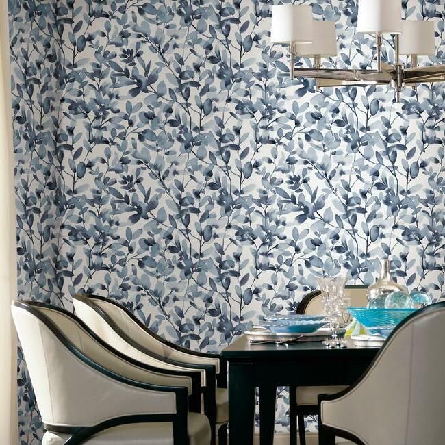 media image for Botany Vines Peel & Stick Wallpaper in Blue by York Wallcoverings 280