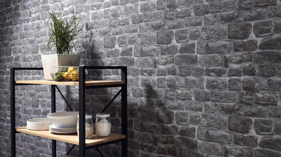 product image of Briana Faux Brick Wallpaper in Grey and Black design by BD Wall 528