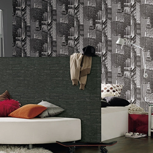 media image for Brick Wallpaper in Black design by BD Wall 236